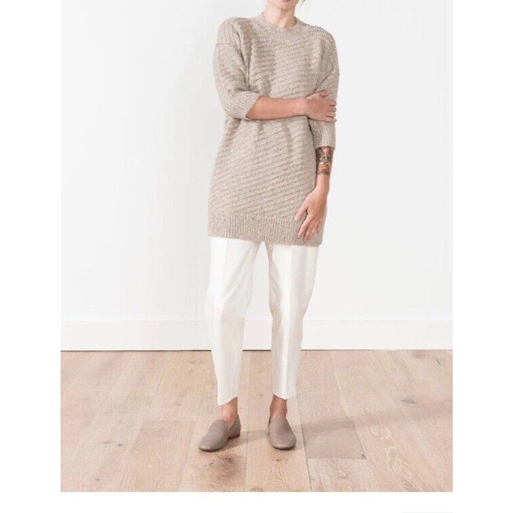 J. Jill Sweater Women's Medium Beige Knit Tunic Long Wool Silk Blend 3/4 Sleeves
